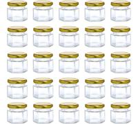 ATEK 45ML Hexagonal Small Glass Jars Set of 30, Kitchen Storage Mason Small Jar with Metal Lid For Preservatives Pickle Jam Honey Spice in Clear Atek Clear 45ml