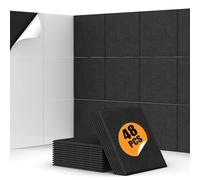 ATEK 48 Pack Sound Proofing Panels, 30 x 30 0.9cm Square Self-Adhesive Acoustic Panels, High Density Sound Deadening Treatment Sound Absorbing Panel for Studio, Office, Home, Black