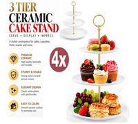 Atek 4X 3 Tier Glass Cake Stand With Gold Handle Afternoon Tea Serving Plates