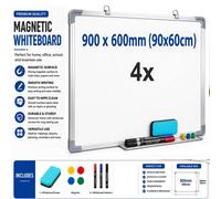 ATEK 4x Magnetic White Boards for Walls Aluminum Frame Hanging 600x900MM Atek White