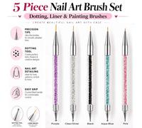 Atek 5 Piece Nail Art Brush Set Dotting Liner Painting Brushes