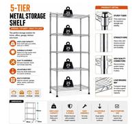 ATEK 5 Tier Metal Wire Shelving Unit for Storage Free Standing Shelves Rack Organizer for Garage, Kitchen, Utility Room or Office in Silver Atek Silver