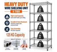 Atek 5 Tier Metal Wire Storage Rack Shelving Unit Silver 125Kg Capacity Wire Storage Shelves Rack