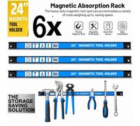 Atek 6 Pack 24 Inch Magnetic Tool Holder Strips 60Cm Wall Mounted