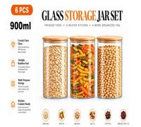 Atek 6 Pack Clear Glass Food Storage Jars With Airtight Bamboo Lids