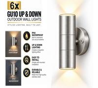 Atek 6 Pack Gu10 Up Down Outdoor Wall Light Ip44 Stainless Steel Exterior Sconce