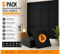 ATEK 6 Pack Sound Proofing Wall Panels Black Self Adhesive 30X 30Cm Acoustic Insulation Absorbing Panel For Studio Game Room Office