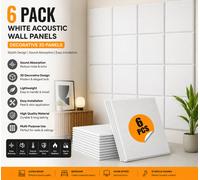 ATEK 6 Pack Sound Proofing Wall Panels White Self Adhesive 30X 30Cm Acoustic Insulation Absorbing Panel For Studio Game Room Office