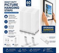 ATEK 60 Pairs Picture Hanging Strips Large, Value Pack Mirrors, Wall décor - Damage Free Hanging, White Atek White