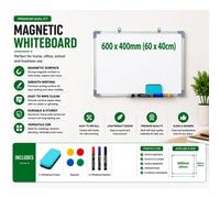 Atek 600X400mm Magnetic Dry Wipe Whiteboard Wall Mounted With 3 Markers 6 Magnets