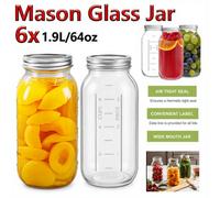 ATEK 6Pcs Glass Food Storage Jars With Airtight Lids 900Ml Container Canisters Pickling Jars For Preserving,canning,pasta,flour,cereal