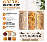 ATEK 6Pcs Glass Food Storage Jars With Airtight Lids 900ml Container Jars in Clear Atek Clear