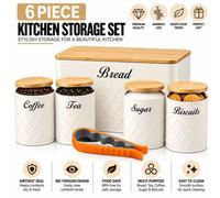 Atek 6Pcs Kitchen Storage Canister Bamboo Lids Tea Coffee Sugar Tins