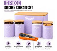 Atek 6Pcs Kitchen Storage Canister Bamboo Lids Tea Coffee Sugar Tins Purple