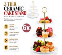 Atek 6X 3 Tier Glass Cake Stand With Gold Handle Afternoon Tea Serving Plates