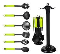 ATEK 7Pcs Kitchen Utensil Set with Stand Nylon Cooking Non Stick Set Spoon Heat Resistant Non-Toxic Utensil Set with Stand Tool Camping Food Gadgets Accessories Easy to Clean Safe for All Cookware