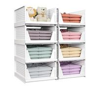 ATEK 8 Pack Wardrobe Storage Organiser - Foldable & Stackable Plastic Storage Baskets, Space-Saving Clothes Organisers for Cupboard, Closet, Laundry, Kitchen, Bathroom & Bedroom (8)