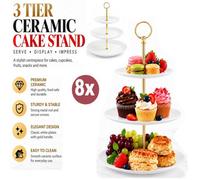 Atek 8X 3 Tier Glass Cake Stand With Gold Handle Afternoon Tea Serving Plates