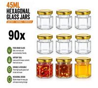 Atek 90 Pack 45Ml Mini Hexagonal Glass Jars With Gold Lids For Jam Honey Spices