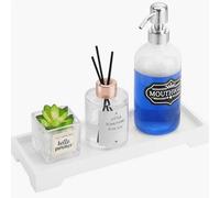 ATEK Bathroom Vanity Tray, Silicone Soap Dish, Non-Slip Waterproof Countertop Organiser For Bathroom, Kitchen Sink, Sponge Holder White