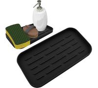 ATEK Black Silicone Kitchen Sink Organiser Tray Non Slip Soap And Sponge Holder Drying Mat For Soap Dispenser And Sink Accessories