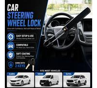 ATEK Car Steering Wheel Lock Twin Bar Locks Anti Crook Device High Visibility Black Heavy Duty Universal Fit Adjustable Length 2 Keys