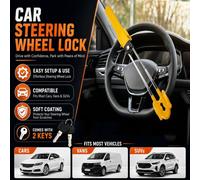 ATEK Car Steering Wheel Lock Twin Bar Locks Anti Crook Device High Visibility Yellow Heavy Duty Universal Fit Adjustable Length 2 Keys