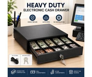 ATEK Cash Drawer For Pos Systems, Heavy-Duty Metal Cash Till With Key Lock, Notes And Coins Compartments For Retail Shop