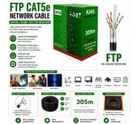 ATEK Cat5E 305M Ethernet Cable Ftp Foil Shielded Twisted Bulk Network Wire 1000 Mbps High Speed Gigabit Internet Network Cable (Black)
