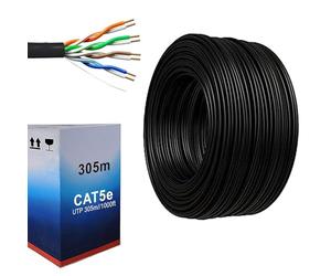 ATEK CAT5e Outdoor Ethernet Cable 305m - Black LAN Network Cable Reel | High-Speed 4-Pair Data & ADSL Cable, RJ45 Compatible, Durable External Internet Cable in Pull Box for CCTV, Home & Office