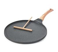 ATEK Crepe Pan, Non-Stick Coating Pancake Pan with Wooden Spreader & Stay-Cool Handle, Durable Granite Dosa Tawa for Stove, Induction Base, Dishwasher Safe (26cm)