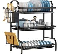 ATEK Dish Drainer Rack, Modern Design Drip Tray Plate, Cutlery, Pots Drying in Black Atek Black