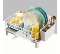 ATEK Dish Drainer Rack - Space Saving Dish Drainer, Dish Racks for Kitchen Counter Stainless Steel Kitchen Drying Rack with Cutlery Holder Large (White)