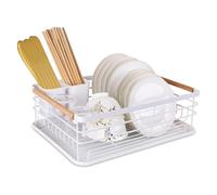 ATEK Dish Drainer Rack with Drip Tray & Wooden Handle, Counter Organiser | Modern Design, Sink Drainer Rack for Pots Plate Cutlery, Draining Board, Easy Assemble