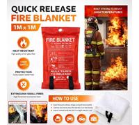 ATEK Emergency Fire Blanket 3 Pack Large 1M X 1M Wall Mountable Fiberglass Suppression Blankets For Kitchen Home Office Garage Caravan