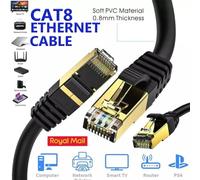 ATEK Ethernet Cable 10M Cat 8 Internet Network Flat High-Speed 40Gbps 2000Mhz Gigabit RJ45 LAN Patch Cord For PC/Laptop PS5 Xbox Router in Black Atek Black