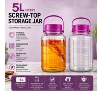 ATEK Glass Jar 5L Airtight Food Storage Container Premium Transparent Pickle Jar Large Kitchen Preserving Jar With Lid Pantry Glass Jar