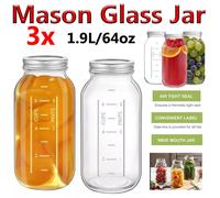 ATEK Glass Jars with Airtight Lids (3 Pack), Clip Top Pickling Jars for Kombucha & Sauerkraut, Wide Mouth Mason Jars for Pantry in Clear | Size: 2L Atek Clear 2L