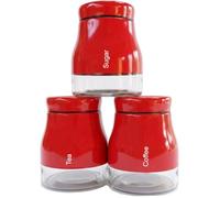 ATEK Glass Tea Coffee Sugar Canister Set, 3 Piece Airtight Storage Jars | Screw Lid, Multipurpose Kitchen Storage, Easy to Fill & Clean, Modern Kitchen Glass Jars