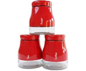 ATEK Glass Tea Coffee Sugar Canister Set, 3 Piece Airtight Storage Jars | Screw Lid, Multipurpose Kitchen Storage, Easy to Fill & Clean, Modern Kitchen Glass Jars