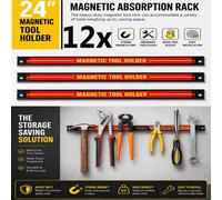 ATEK Heavy Duty Magnetic Tool Bar Storage Holder Rack 12 Pack 60Cm / 24" Inch Space-Saving Garage Wall Tools Strip Racks Organizer