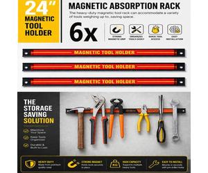 ATEK Heavy Duty Magnetic Tool Bar Storage Holder Rack 6 Pack 60Cm / 24" Inch Space-Saving Garage Wall Tools Strip Racks Organizer