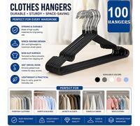 ATEK Heavy Duty Metal Hangers 100 Pack Black Non Slip Rubber Coated Steel Hanger Space Saving For Clothes Coats Jackets Shirts Suits
