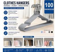 ATEK Heavy Duty Metal Hangers 100 Pack Grey Non Slip Rubber Coated Steel Hanger Space Saving For Clothes Coats Jackets Shirts Suits