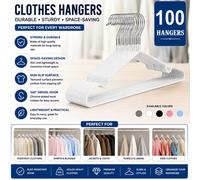 ATEK Heavy Duty Metal Hangers 100 Pack White Non Slip Rubber Coated Steel Hanger Space Saving For Clothes Coats Jackets Shirts Suits