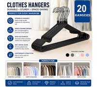 ATEK Heavy Duty Metal Hangers 20 Pack Black Non Slip Rubber Coated Steel Hanger Space Saving For Clothes Coats Jackets Shirts Suits