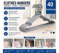 ATEK Heavy Duty Metal Hangers 40 Pack Grey Non Slip Rubber Coated Steel Hanger Space Saving For Clothes Coats Jackets Shirts Suits