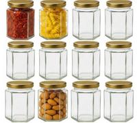 ATEK Hexagon Glass Jars with Lids, 72 Pack Small Clear Storage Jars 180ml/7oz for Honey, Spice, Jams, Yogurt & Pickle