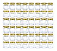 ATEK Hexagonal Glass Jars, 45ML Mini Mason Jars with Airtight Gold Metal Lid Small Glass Storage Jars for Preserves Pickles Jam Honey Spices Herbs DIY Crafts Wedding Favors Kitchen Containers (48P)