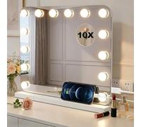 ATEK Hollywood Vanity Mirror with Lights, 58x45cm Large Lighted Makeup Mirror with 3 Color Lighting Modes Smart Touch Control USB & Type C Port Tabletop Wall Mount Dressing Room Desk